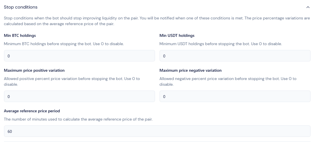 octobot market making starting bot stop conditions overview