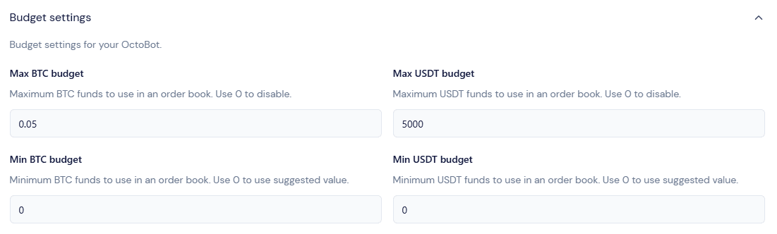 octobot market making starting min max budget