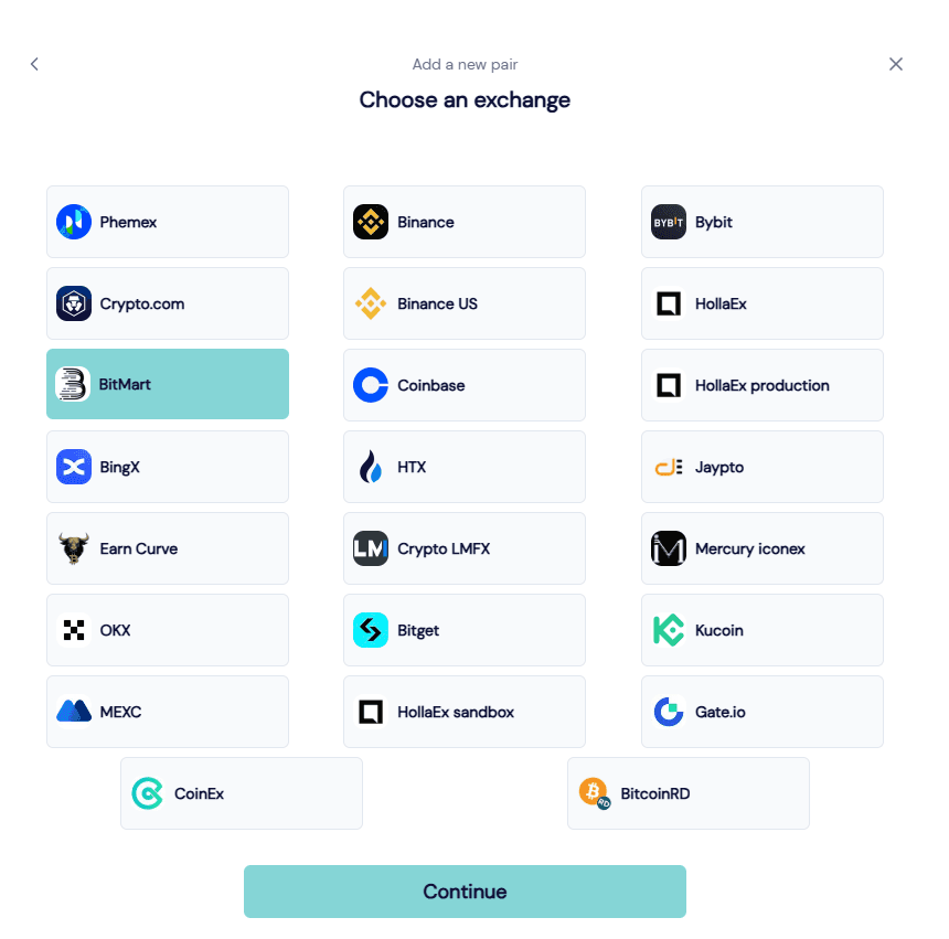 octobot market making bot select exchange