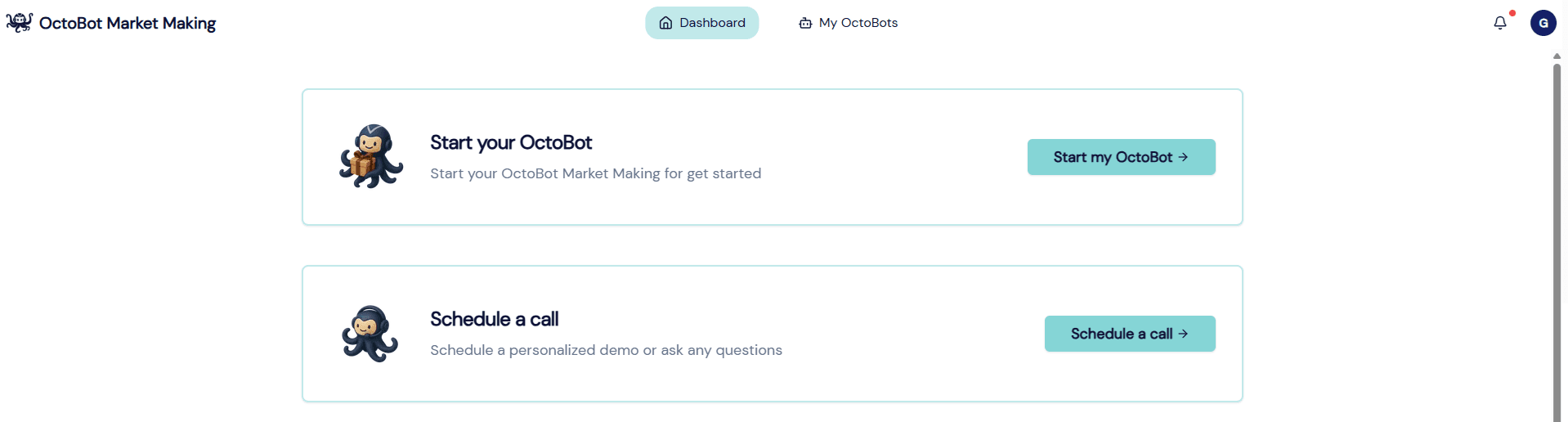 octobot market making bots dashboard