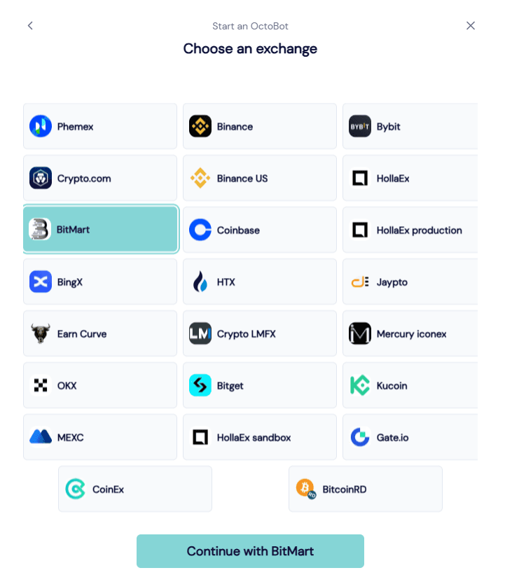 octobot market making starting bot select exchange