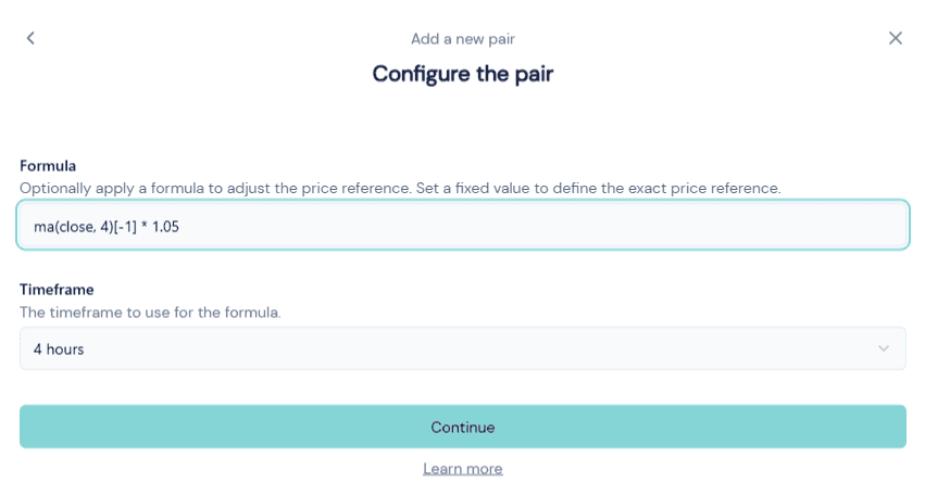 octobot market making starting bot select reference price with formula of price plus 5 percent